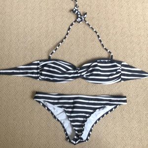 Black and white striped bikini set NWOT